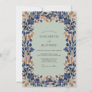Indigo Antik Kupfer Bemalte Hochzeit Einladung