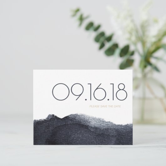 Indigo Aquarell modern, einfach Save the Date Ankündigungspostkarte (Stehend Vorderseite)