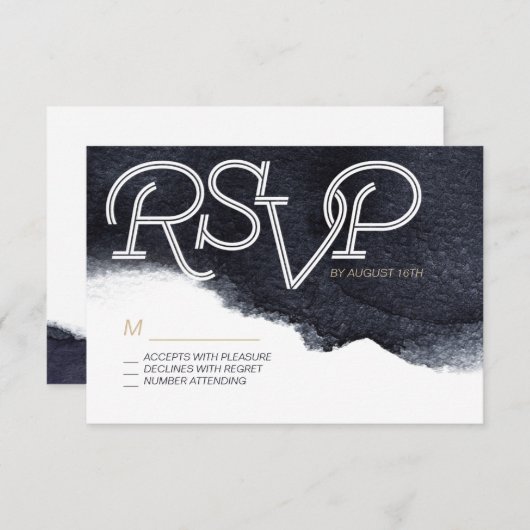 Indigo Aquarell Moderne einfache Hochzeit RSVP (Vorne/Hinten)
