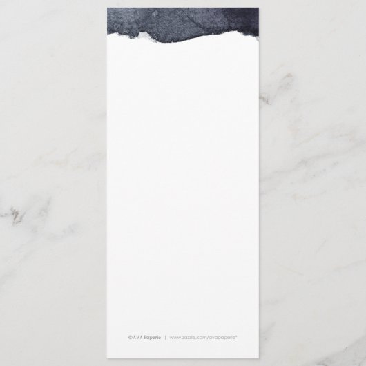 Indigo Aquarell Modernes, einfaches Hochzeitsmenü Menükarte (Rückseite)