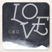 Indigo Aquarell Modernes einfaches Paar Monogramm Rechteckiger Pappuntersetzer (Vorderseite)