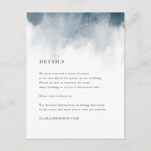 Indigo-Aquarell-Wäsche-Einzelkarten Begleitkarte (Vorderseite)