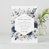 Indigo Artful Bouquet Wedding Einladung (Stehend Vorderseite)