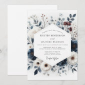 Indigo Artful Bouquet Wedding Einladung (Vorne/Hinten)