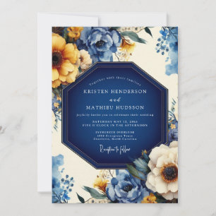 Indigo Artistic Bloom Hochzeit Einladung