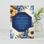 Indigo Artistic Bloom Hochzeit Einladung (Stehend Vorderseite)