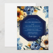 Indigo Artistic Bloom Hochzeit Einladung (Vorne/Hinten)