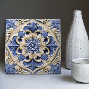 Indigo Azulejo Blau Gelb Portugiesisch Lissabon Fliese