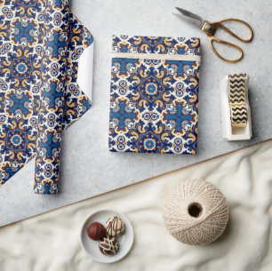Indigo Azulejo Blau Portugiesisch Lissabon Talaver Geschenkpapier