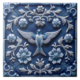 Indigo Azulejo Blau Portugiesisch Lissabon Vogel Fliese