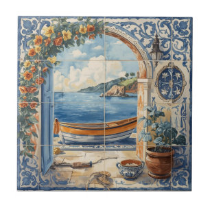 Indigo Azulejo Blau und gelb Portugiesisch Fliese