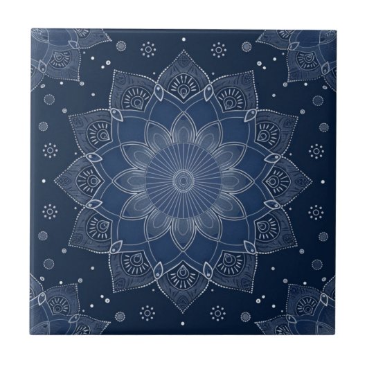 Indigo Azulejo Blue Portugia Mandala Decorative Fliese (Vorderseite)