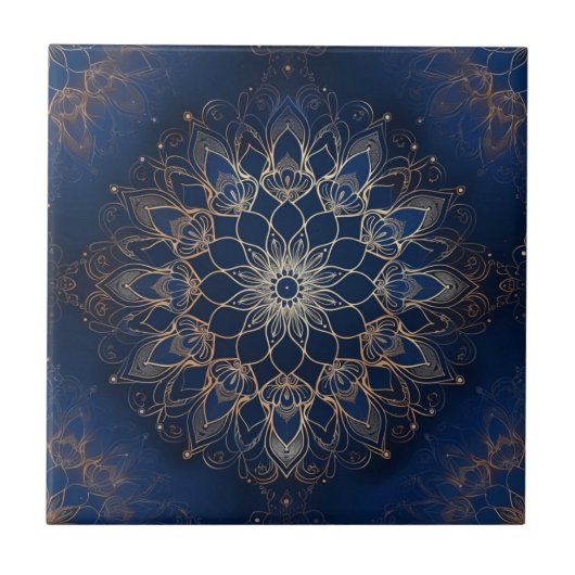 Indigo Azulejo Blue Portugia Mandala Decorative Fliese (Vorderseite)