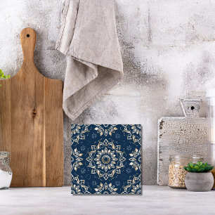 Indigo Azulejo Blue Portugia Mandala Decorative Fliese