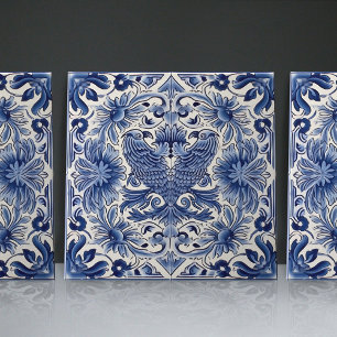 Indigo Azulejo Blue Portugiesisch-Lissabon-Vögel Fliese