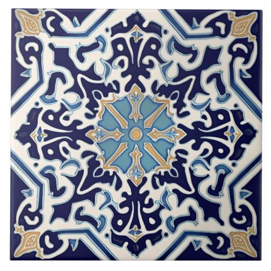 Indigo Azulejo Blue Portugiesische Lissabon-Dekora Fliese (Vorderseite)