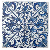Indigo Azulejo Blue Portugiesische Lissabon-Dekora Fliese (Vorderseite)