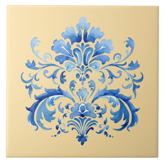 Indigo Azulejo Blue Portuguese Lisbon Botanical Fliese (Vorderseite)