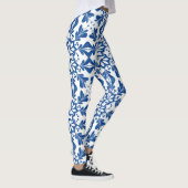 Indigo Azulejos Blau- und Weißmuster Fliesen Leggings (Rechts)