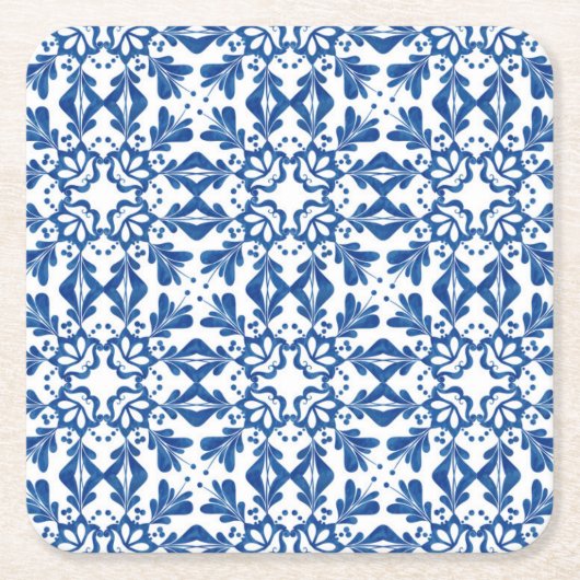 Indigo Azulejos Keramik Decoration Rechteckiger Pappuntersetzer (Vorderseite)