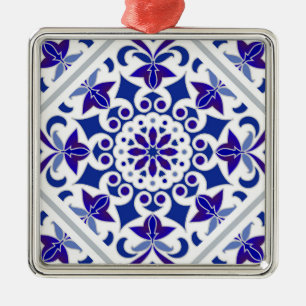 Indigo Azulejos Portugiesische Blau-Weiß-Fliesen Ornament Aus Metall