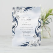 Indigo bemalte Hochzeit mit Blatt Einladung (Stehend Vorderseite)