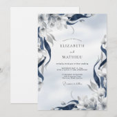 Indigo bemalte Hochzeit mit Blatt Einladung (Vorne/Hinten)