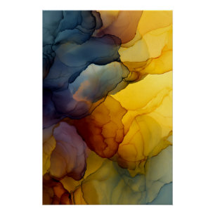 Indigo Bernstein Alkohol-Tinte-Fluss Abstract Poster