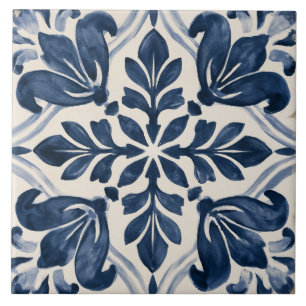 Indigo-Blatt-Folk-Floral Fliese