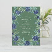Indigo Blatt Olive Hochzeit Einladung (Stehend Vorderseite)