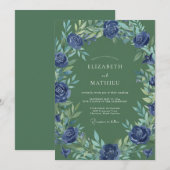 Indigo Blatt Olive Hochzeit Einladung (Vorne/Hinten)