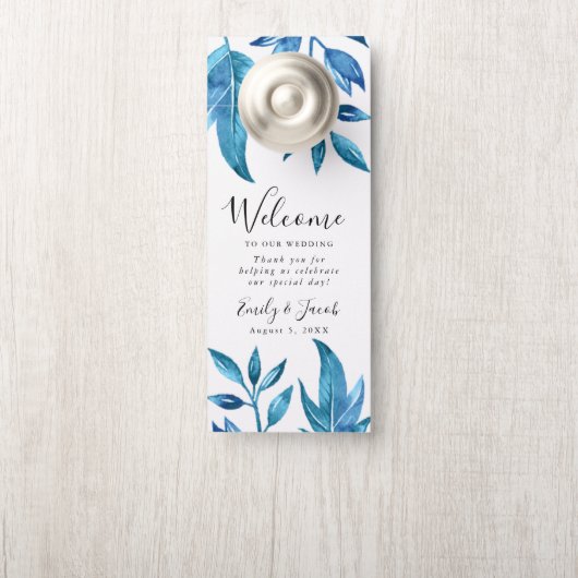 Indigo-Blätter | Begrüßung und nicht stören Türanhänger (Auf Knauf)