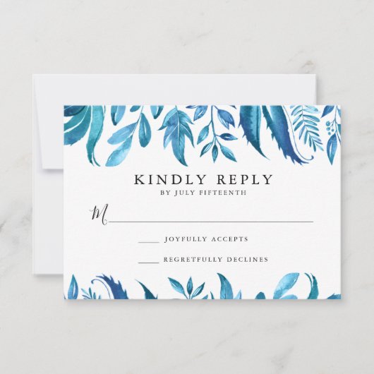 Indigo-Blätter | HochzeitsrSVP RSVP Karte (Vorderseite)