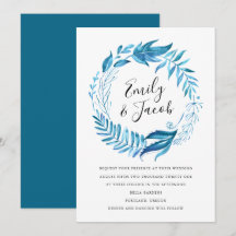Indigo-Blätter | Kranz-Hochzeitseinladung