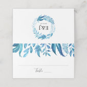 Indigo-Blätter | Personalisierte Hochzeitsstimmung Platzkarte (Außenseite Aufgefaltet)