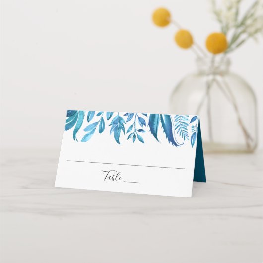 Indigo-Blätter | Personalisierte Hochzeitsstimmung Platzkarte (Vorderseite)
