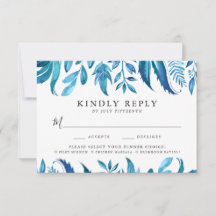 Indigo-Blätter | RSVP-Karte mit Essensauswahl