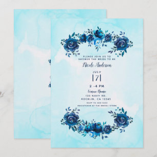 Indigo Blau Aquarell Rustikale Florale Brautparty Einladung