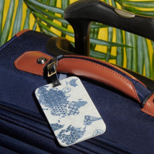 Indigo-Blau-Batik-Karte der Welt Gepäckanhänger (Vorderseite Insitu 1)