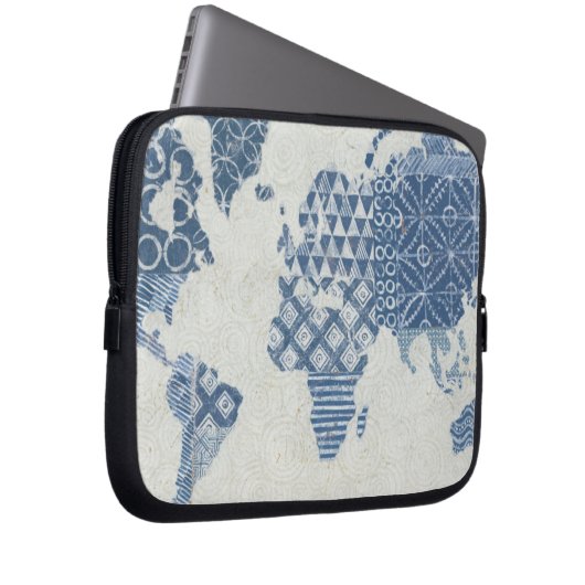 Indigo-Blau-Batik-Karte der Welt Laptopschutzhülle (Vorne Rechts)