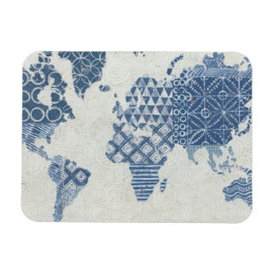 Indigo-Blau-Batik-Karte der Welt Magnet