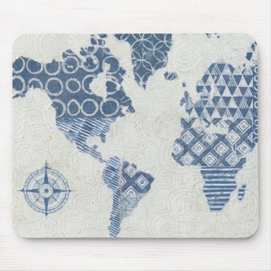 Indigo-Blau-Batik-Karte der Welt Mousepad (Vorne)