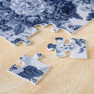 Indigo Blau Blumen-Toile Nr.3 Puzzle