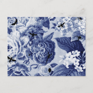 Indigo Blau Botanisch & Bienen Zeichnung Floral To Postkarte