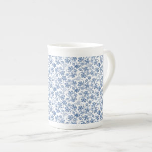 Indigo Blau Ethnischer Blumenprint Bone China Bech Porzellantasse