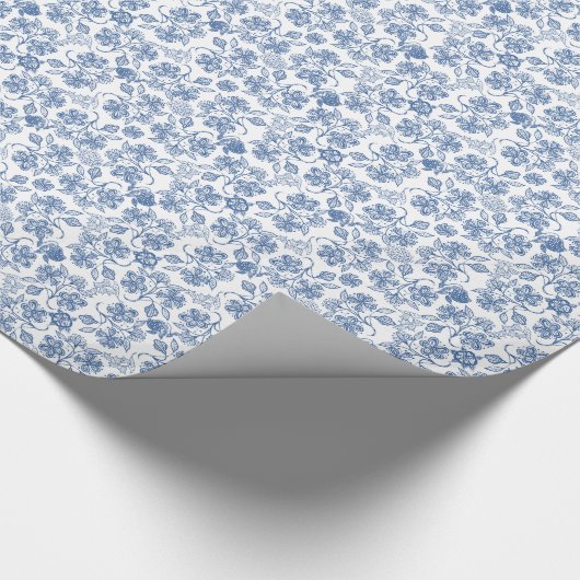 Indigo-Blau-ethnisches Blumendruck-Packpapier Geschenkpapier (Ecke)