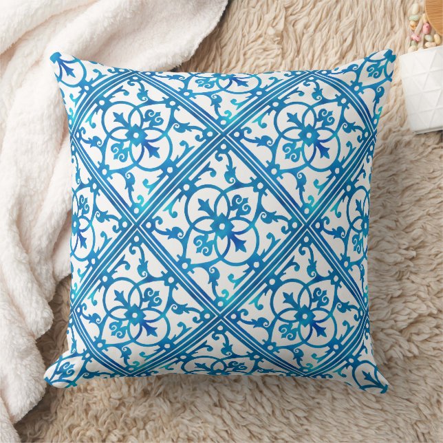 Indigo-Blau-Fliesenmuster Kissen (Decke)