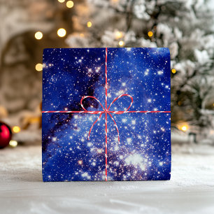 Indigo Blau Himmelssterne Vintage-Foto-Overlay Geschenkpapier Set