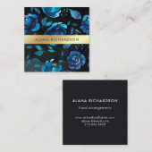 Indigo-Blau mit Blumen mit Imitat-Goldblick Quadratische Visitenkarte (Vorne/Hinten)