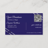 Indigo Blau mit Silberlinien-Logo und QR-Code Visitenkarte (Rückseite)